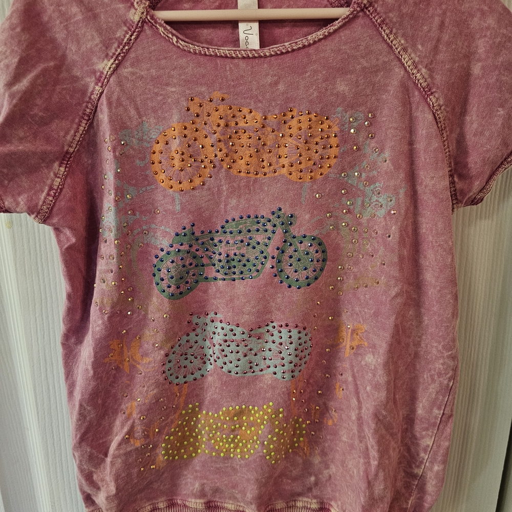 Vocal Kids T-Shirt with Motorcycle Design in Pink